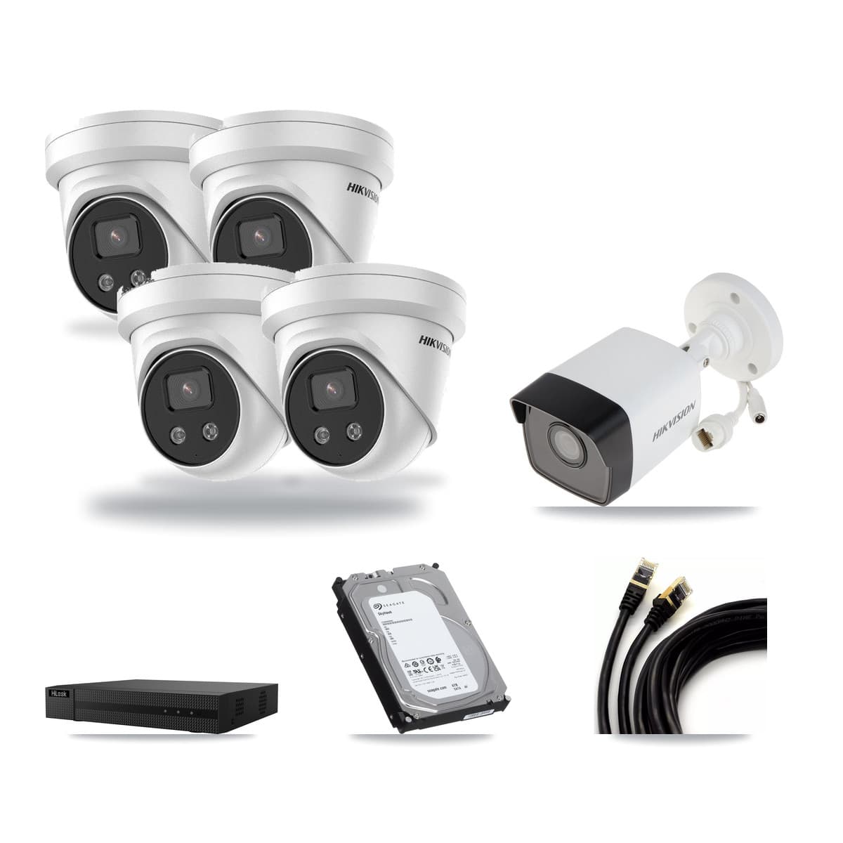 Hikvision & HiLook 8-Channel 5MP CCTV Kit — 1 Bullet + 4 Turret Cameras + 6TB Recording (NVR-108MH-D Recorder) - Image 1
