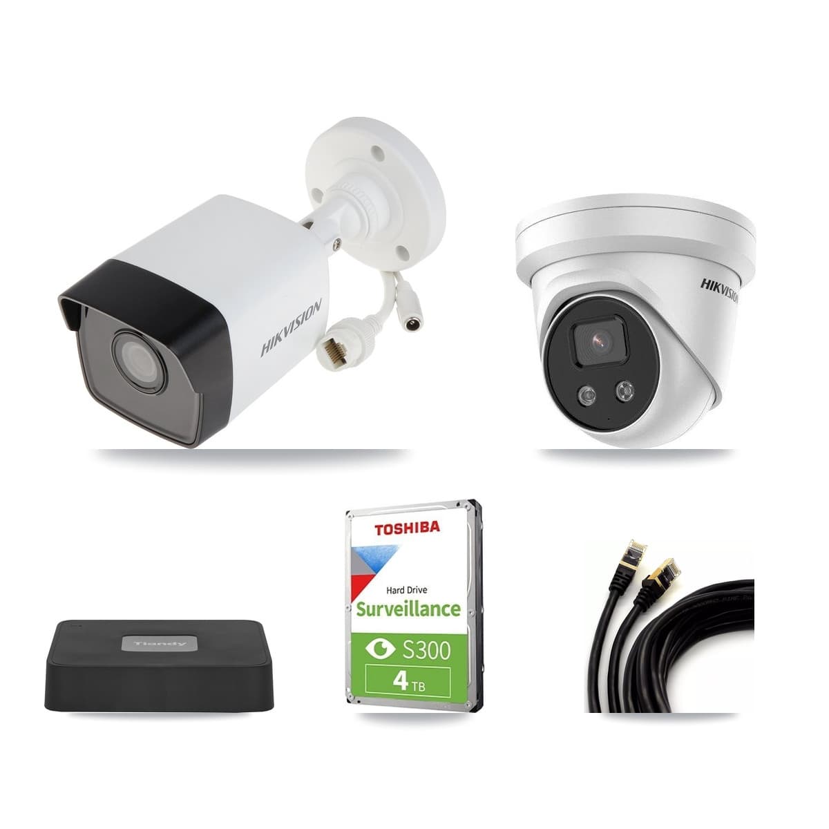 Hikvision & Tiandy 4-Channel 5MP CCTV Kit — 2 Bullet + 1 Turret Cameras + 4TB Recording