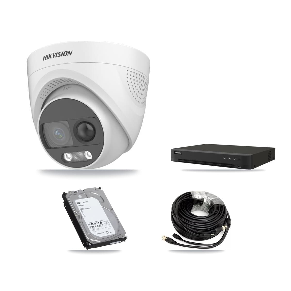 Hikvision 8-Channel 5MP CCTV Kit — 5 DS-2CE72KF3T-PIRXO Turret Cameras + 6TB Recording (IDS-7208HUHI-M1/XT Recorder)