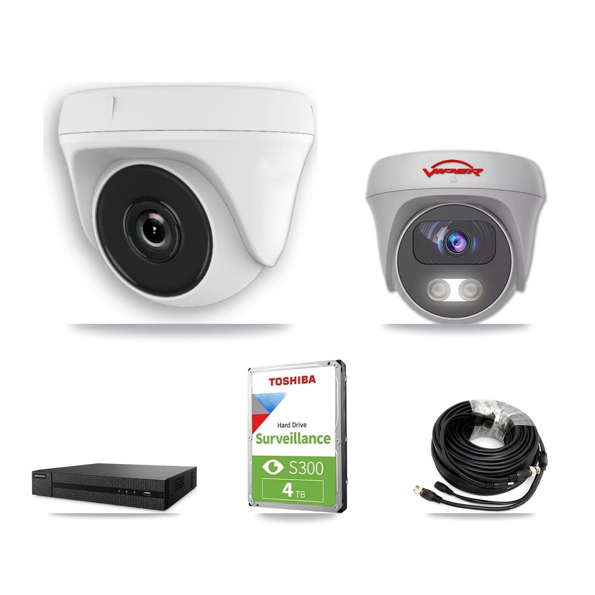 Viper 8-Channel 2MP – 5MP CCTV Kit — 4 White 2MP Dome + 1 White 5MP Cameras + 4TB Recording (DVR-8CH Recorder)