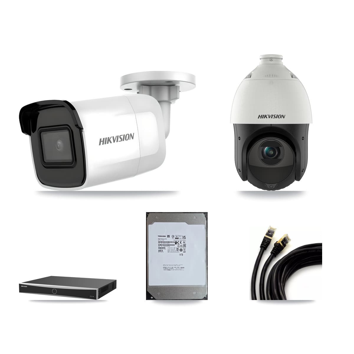 Hikvision 16-Channel 4MP – 4K CCTV Kit — 8 4K Bullet + 1 4MP PTZ Cameras + 2× 14TB Recording (DS-7616NXI Recorder)