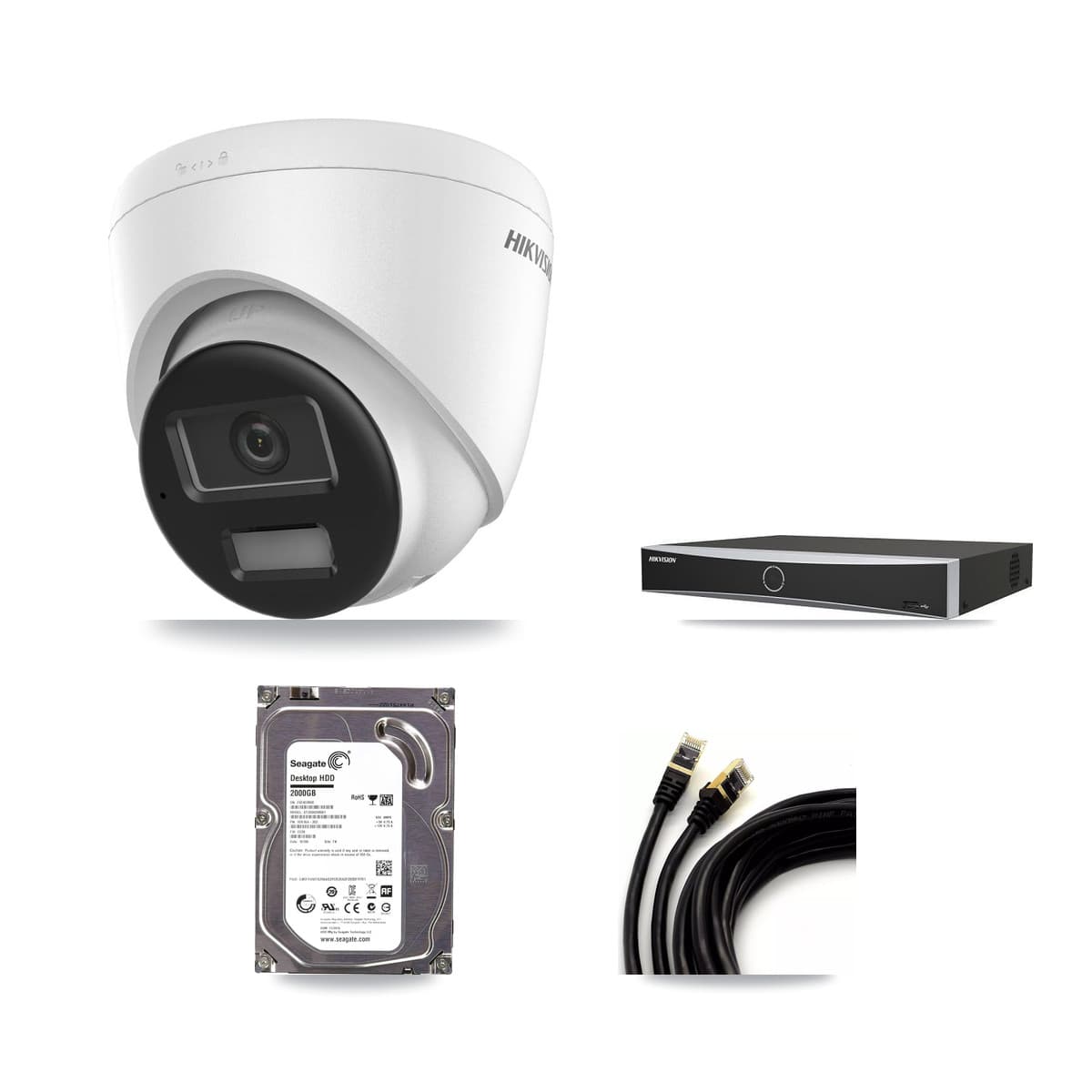 Hikvision 4-Channel 4K CCTV Kit — 2 DS-2CD1383G2-LIUF/SL Turret Cameras + 2TB Recording (DS-7604NXI-K1/4P Recorder)