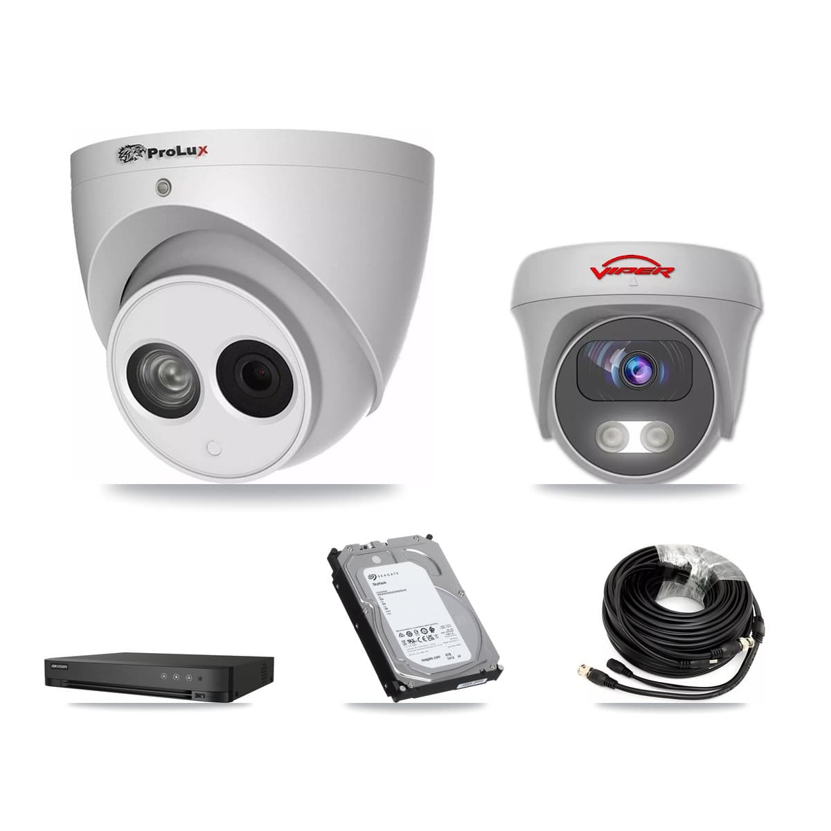 4-Channel 4MP – 5MP CCTV Kit — 2 4MP Turret + 2 White 5MP Cameras + 6TB Recording (IDS-7204HQHI Recorder) - Image 1