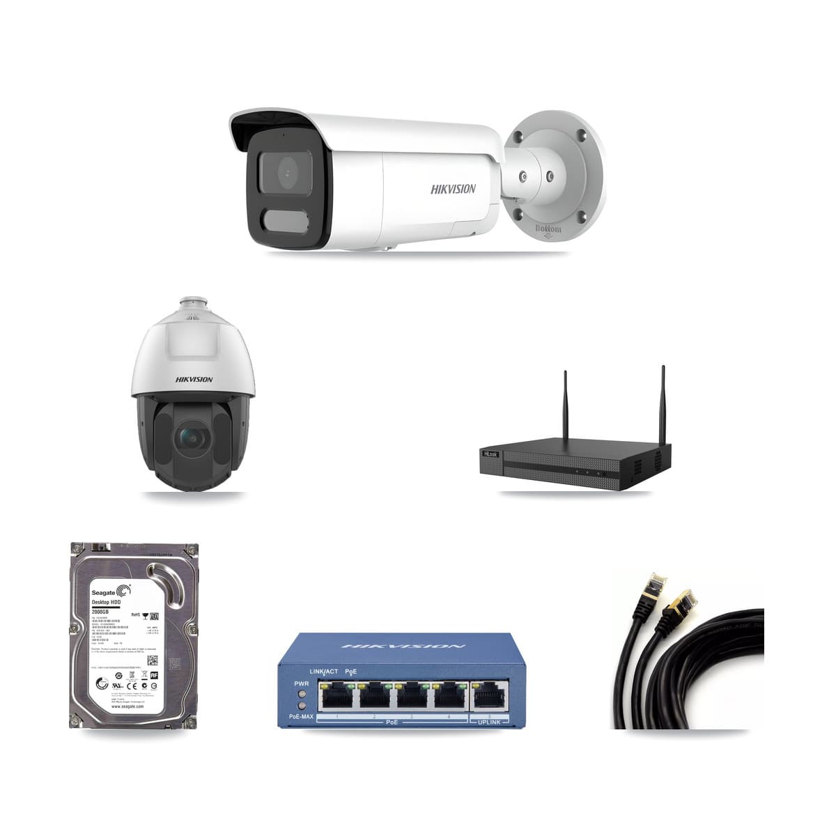 Hikvision & HiLook 4-Channel 2MP – 4MP CCTV Kit — 1 4MP Bullet + 1 2MP PTZ Cameras + 2TB Recording