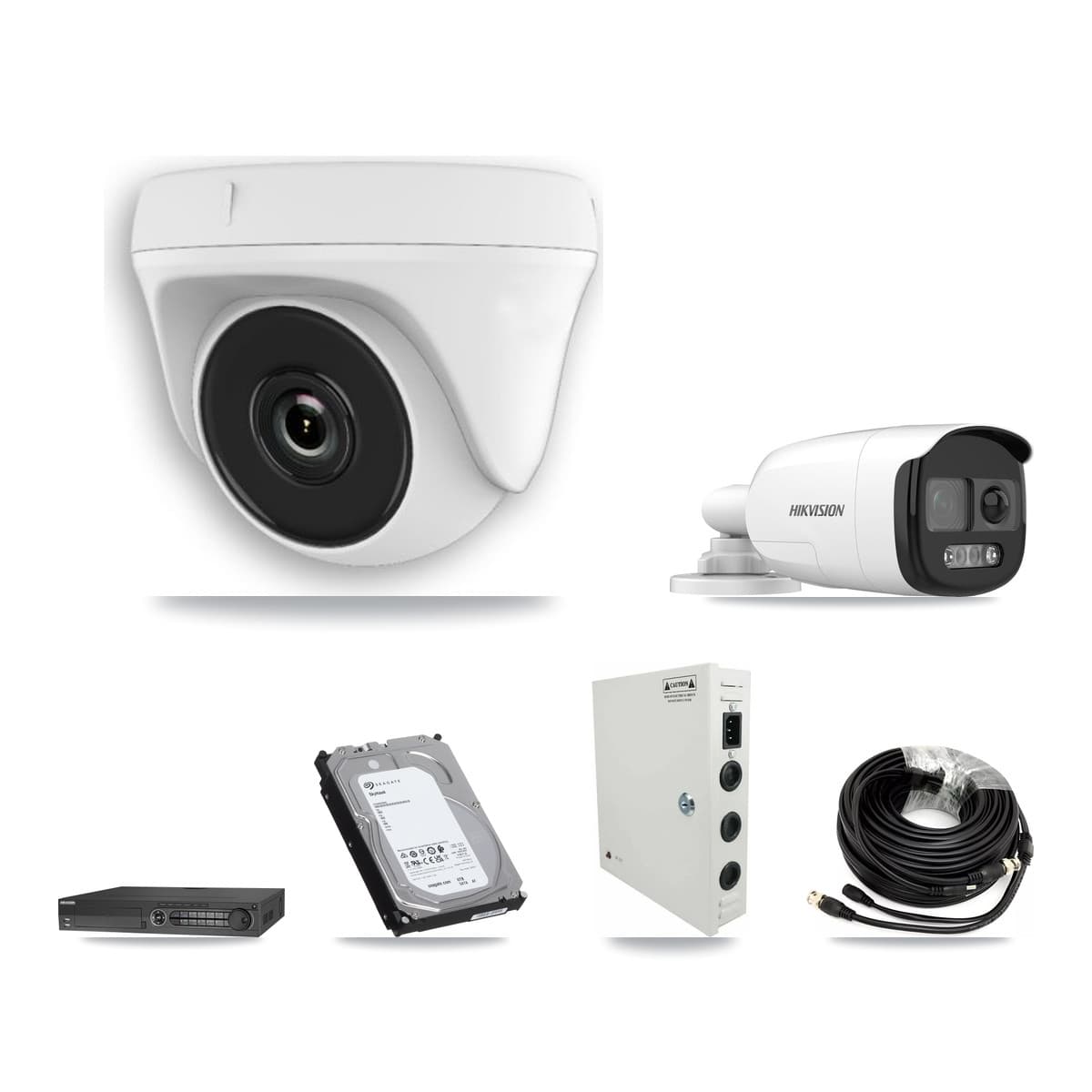 Hikvision 32-Channel 2MP – 5MP CCTV Kit — 1 DS-2CE12KF3T 5MP Bullet + 15 White HDT-2MP-N20W 2MP Dome Cameras + 2× 6TB Recording