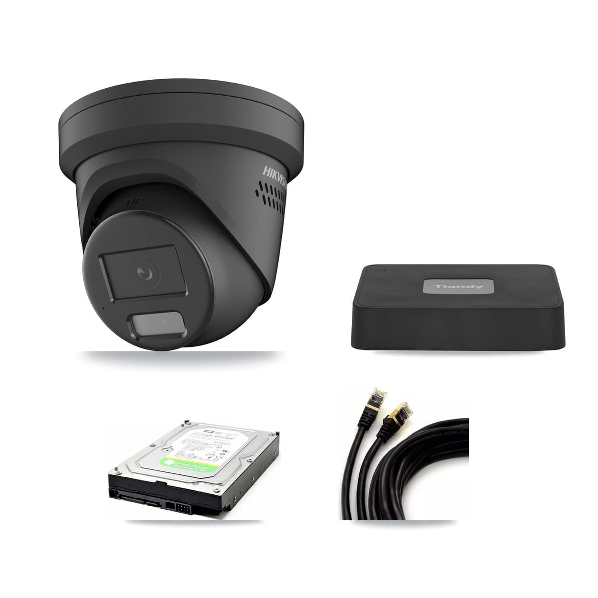 Hikvision & Tiandy 4-Channel 4MP CCTV Kit — 1 Black Turret Camera + 1TB Recording