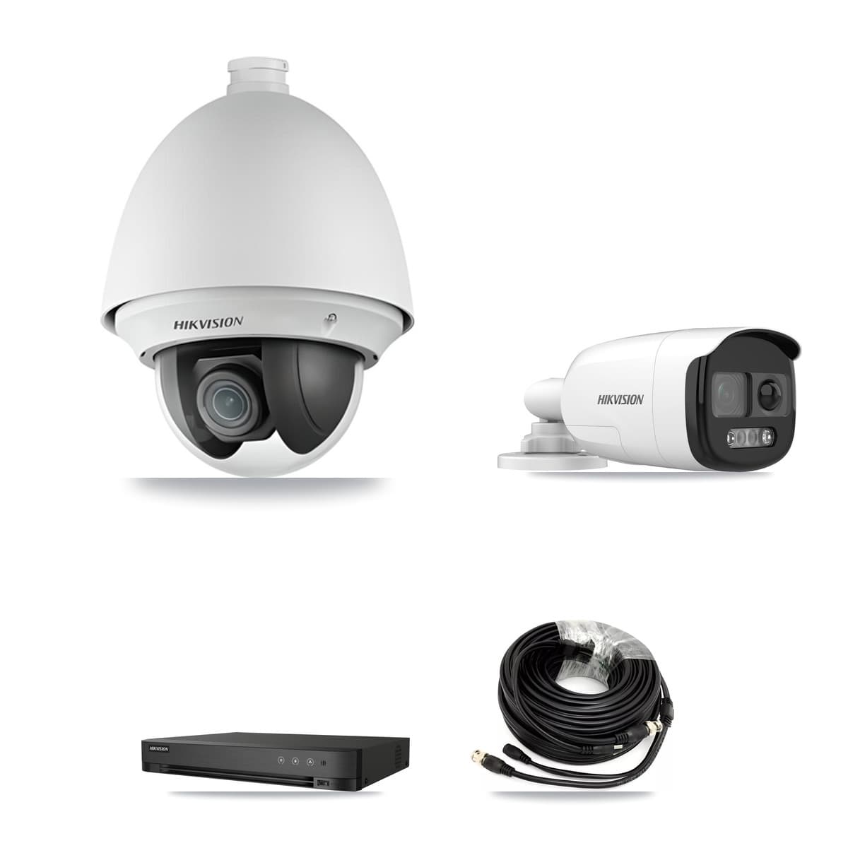 Hikvision 4-Channel 2MP – 5MP CCTV Kit — 1 DS-2AE4225T 2MP PTZ + 1 DS-2CE12KF3T 5MP Bullet Cameras + 2TB Recording (IDS-7204HQHI Recorder)