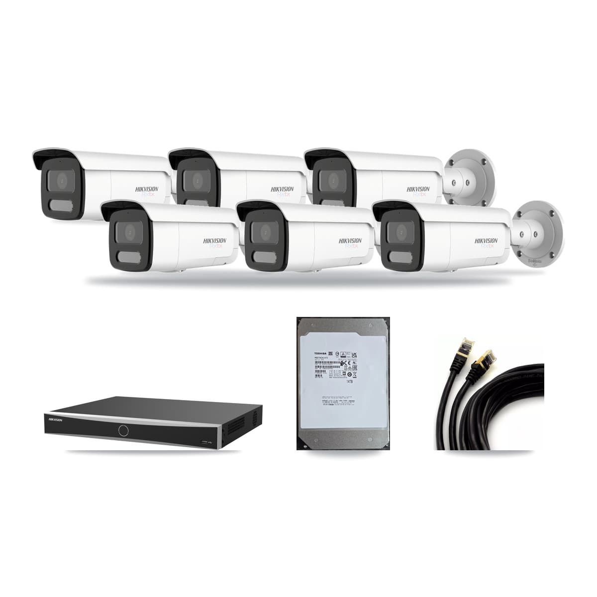 Hikvision 16-Channel 4MP – 4K CCTV Kit — 1 4MP + 5 White 4K Bullet Cameras + 14TB Recording (DS-7616NXI Recorder) - Image 1