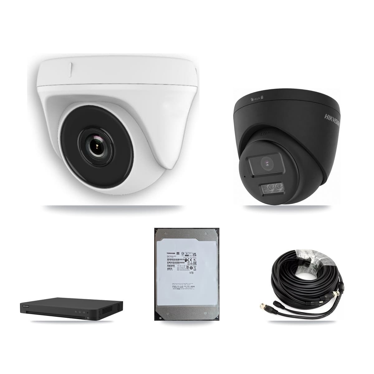 Hikvision 16-Channel 2MP – 4K CCTV Kit — 2 Black 4K Turret + 6 White 2MP Dome Cameras + 14TB Recording