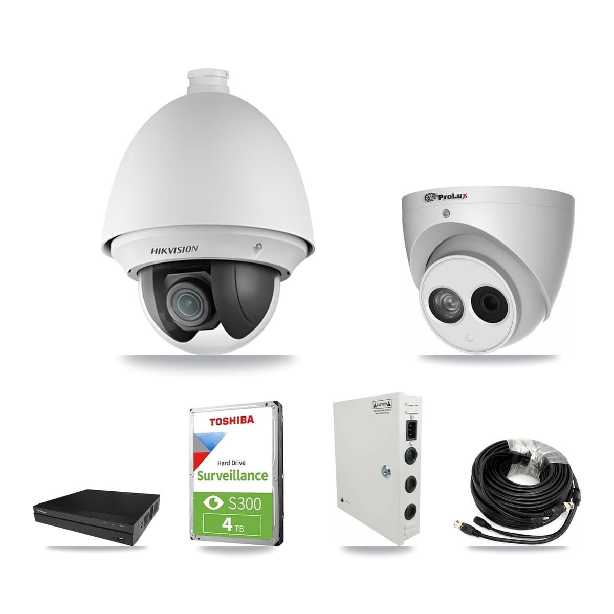 Hikvision & Prolux 8-Channel 2MP – 4MP CCTV Kit — 4 2MP PTZ + 1 4MP Turret Cameras + 4TB Recording (PXD-5208AN Recorder)