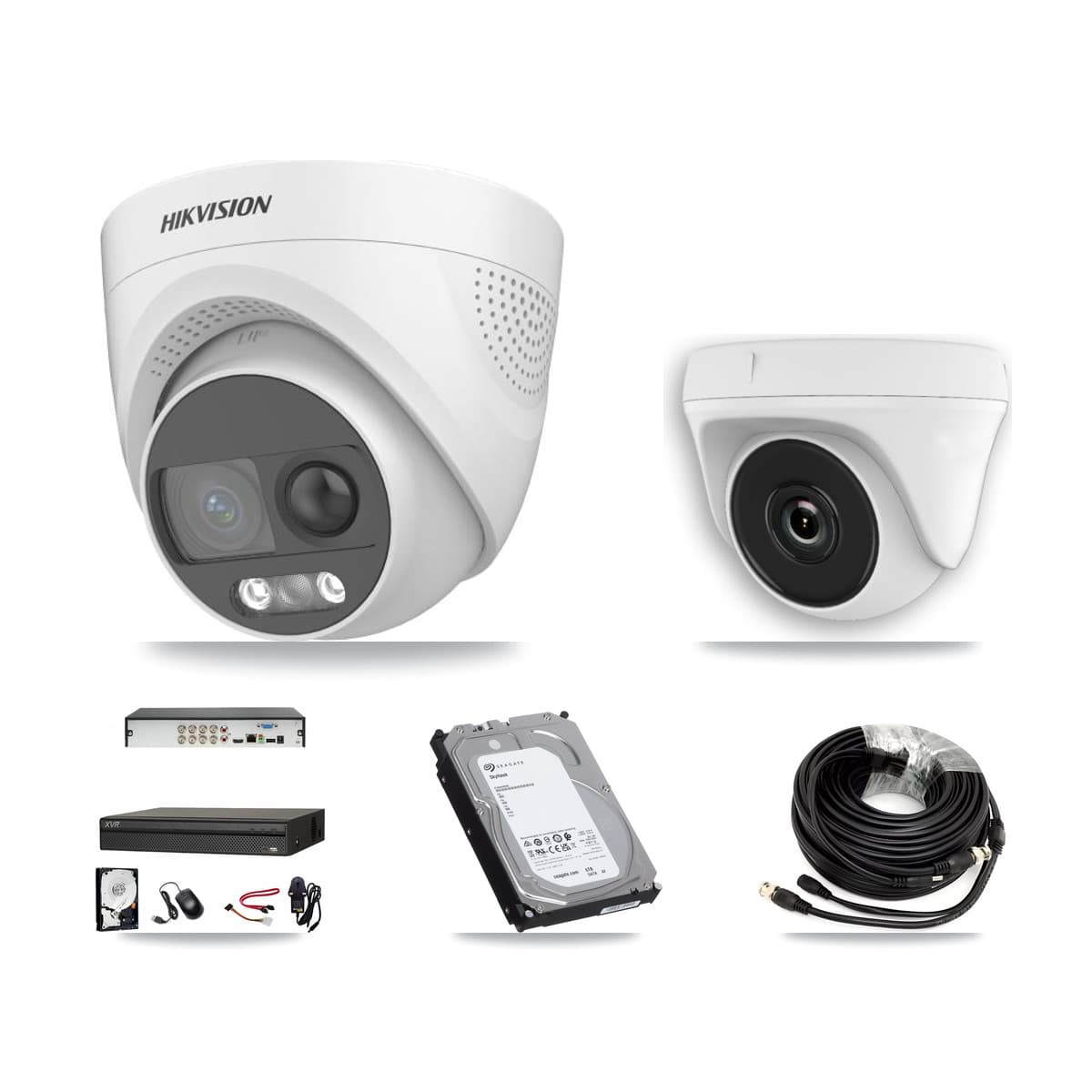 Hikvision & Dahua 8-Channel 2MP – 5MP CCTV Kit — 4 DS-2CE72KF3T 5MP Turret + 4 White HDT-2MP-N20W 2MP Dome Cameras + 6TB Recording