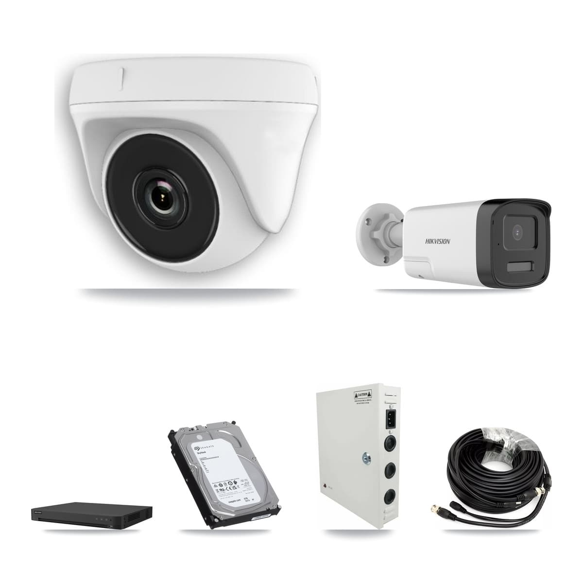Hikvision 16-Channel 2MP – 5MP CCTV Kit — 1 5MP Bullet + 11 White 2MP Dome Cameras + 6TB Recording (IDS-7216HUHI Recorder)