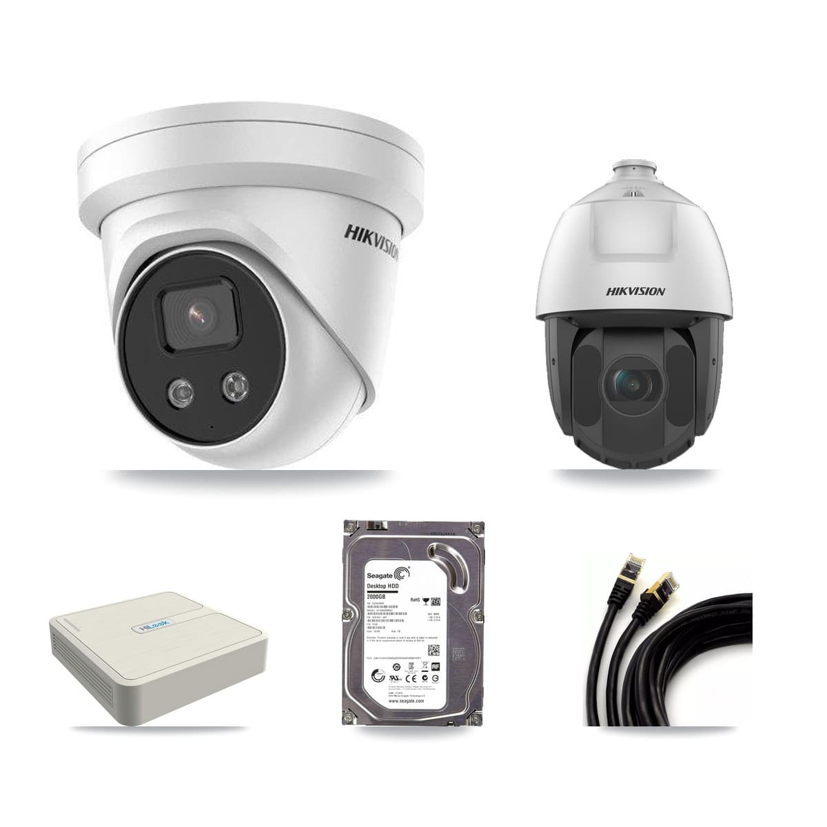 Hikvision & HiLook 8-Channel 2MP – 5MP CCTV Kit — 1 5MP Turret + 1 2MP PTZ Cameras + 2TB Recording (NVR-108H-D Recorder) - Image 1