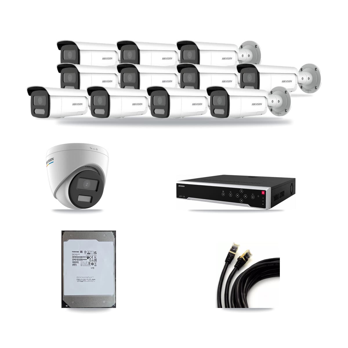 Hikvision 32-Channel 2MP – 4MP CCTV Kit — 1 2MP Turret + 11 4MP Bullet Cameras + 14TB Recording - Image 1