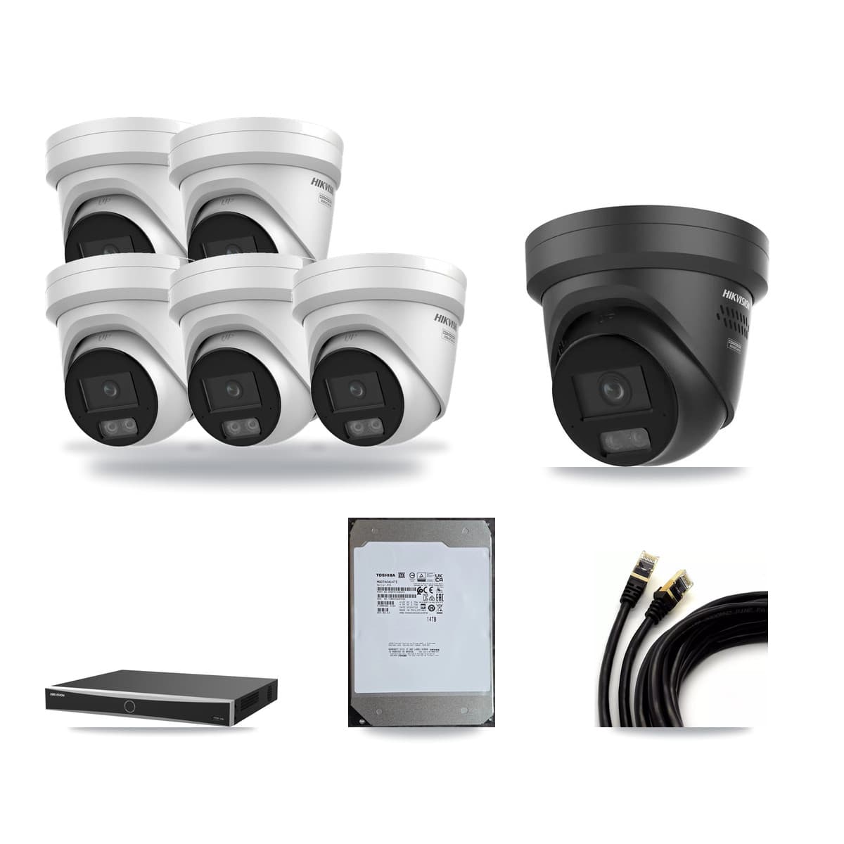 Hikvision 16-Channel 4K CCTV Kit — 5 + 1 Black Turret Cameras + 14TB Recording - Image 1
