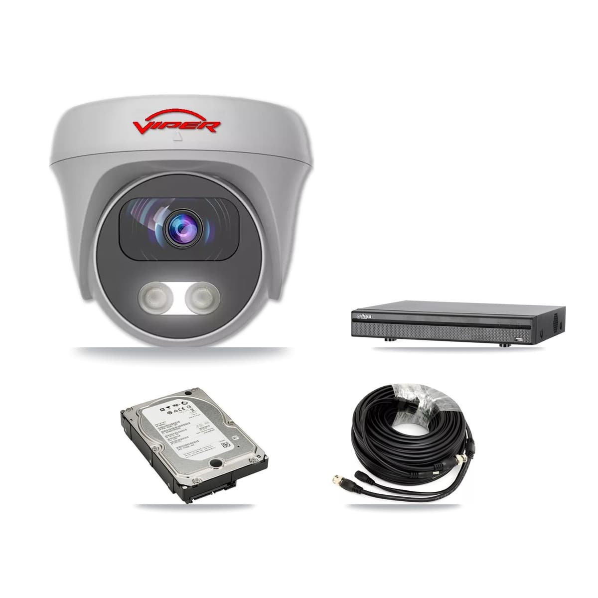 Viper & Dahua 8-Channel 5MP CCTV Kit — 4 White Cameras + 5TB Recording (DH-XVR5108H Recorder)