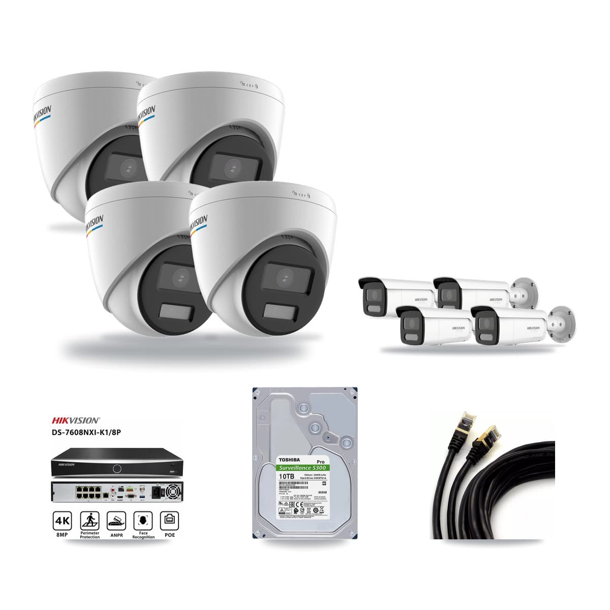 Hikvision 8-Channel 2MP – 4K CCTV Kit — 4 2MP Turret + 4 4K Bullet Cameras + 10TB Recording - Image 1