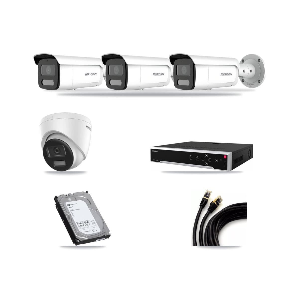 Hikvision 32-Channel 4MP – 4K CCTV Kit — 1 DS-2CD1383G2-LIU 4K Turret + 3 DS-2CD2T47G2H-LISU/SL 4MP Bullet Cameras + 6TB Recording (DS-7732NI-M4/24P Recorder) - Image 1