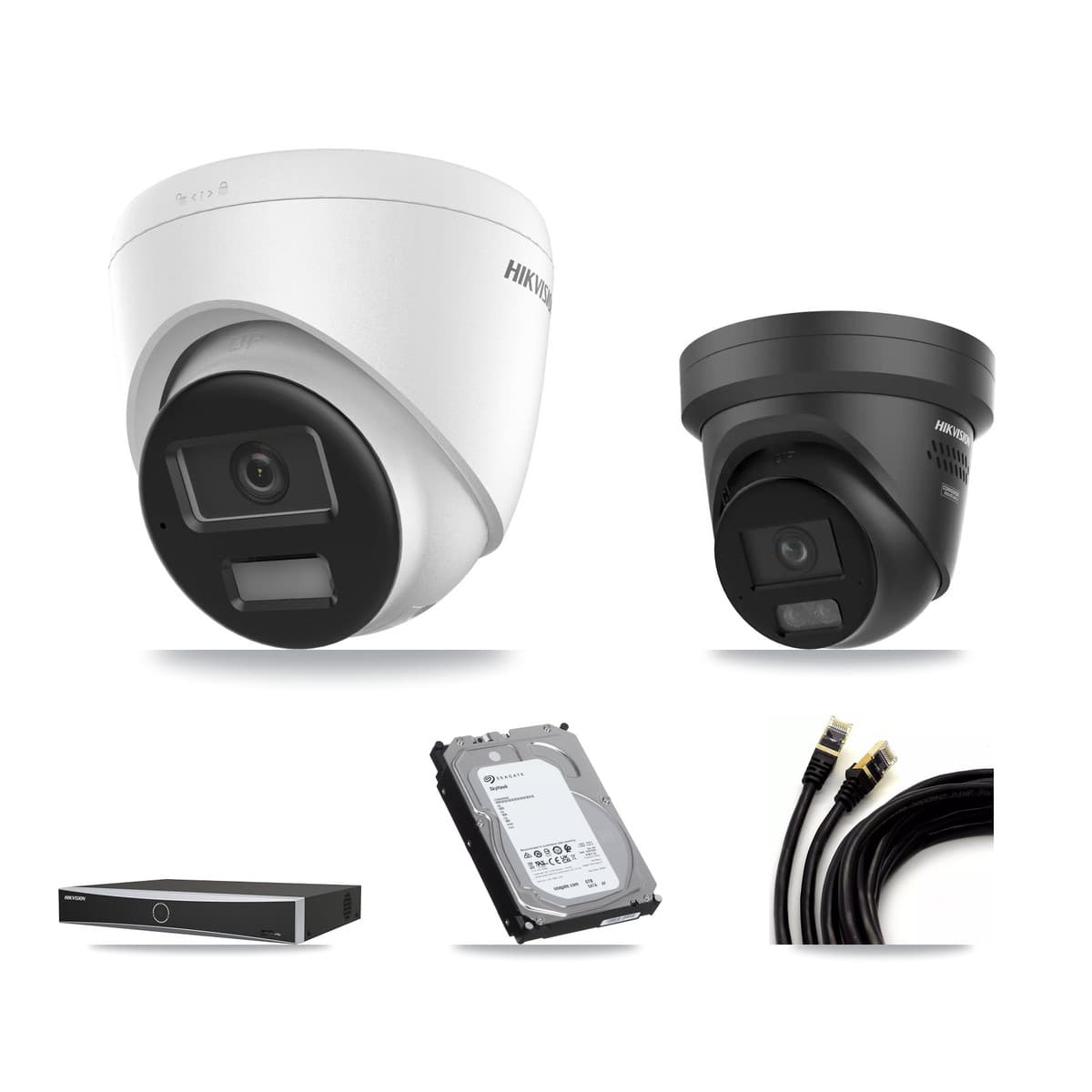 Hikvision 4-Channel 4K CCTV Kit — 1 DS-2CD1383G2 + 1 DS-2CD2387G3 Turret Cameras + 6TB Recording