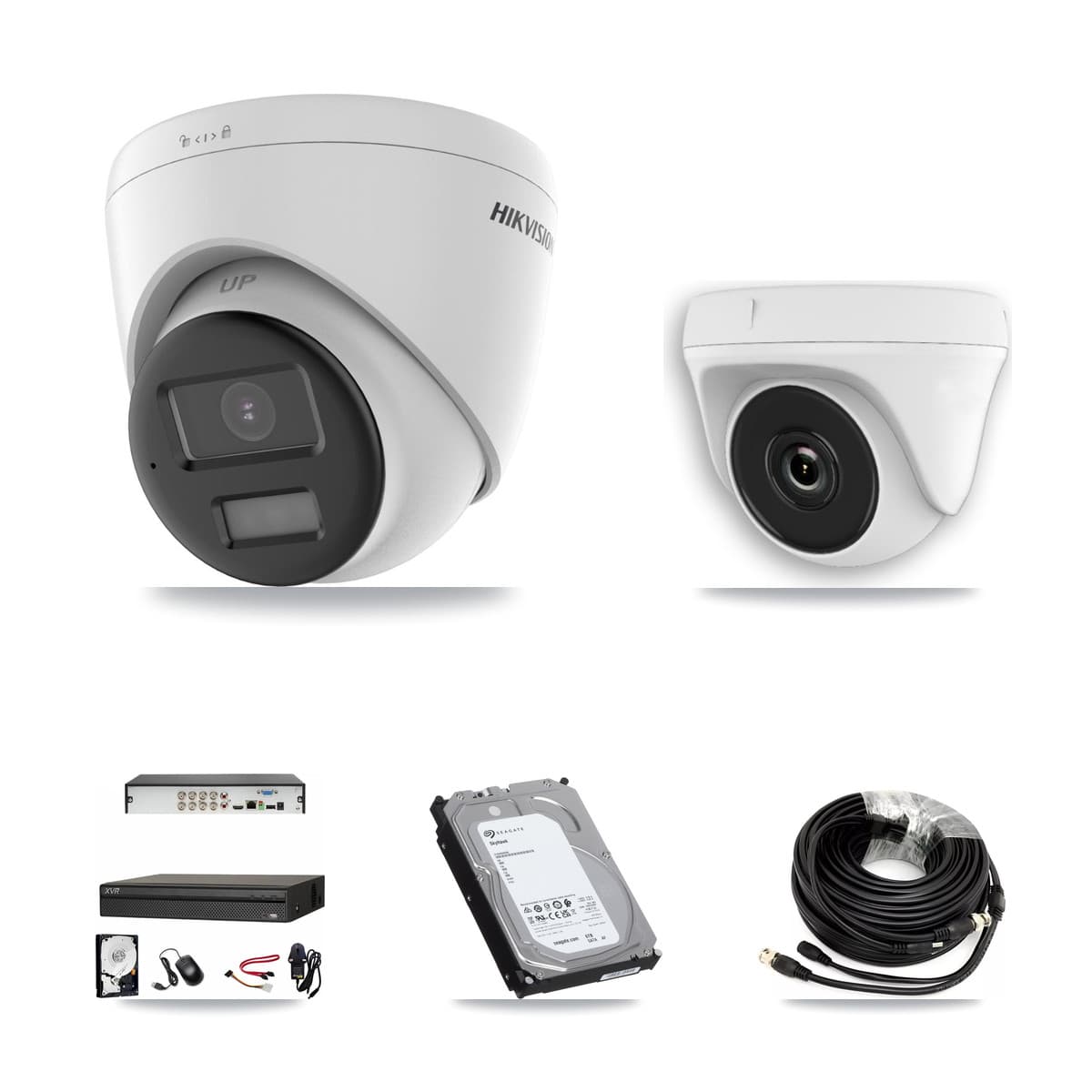 Hikvision & Dahua 8-Channel 2MP – 4K CCTV Kit — 2 4K Turret + 2 White 2MP Dome Cameras + 6TB Recording