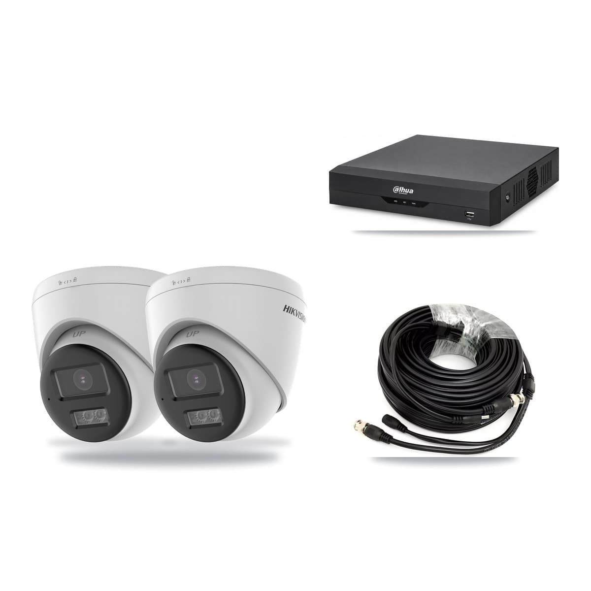 Hikvision & Dahua 4-Channel 5MP CCTV Kit — 2 DS-2CE78K0T-LTS Turret Cameras + 3TB Recording (DH-XVR5104HS-4KL-I2 Recorder) - Image 1