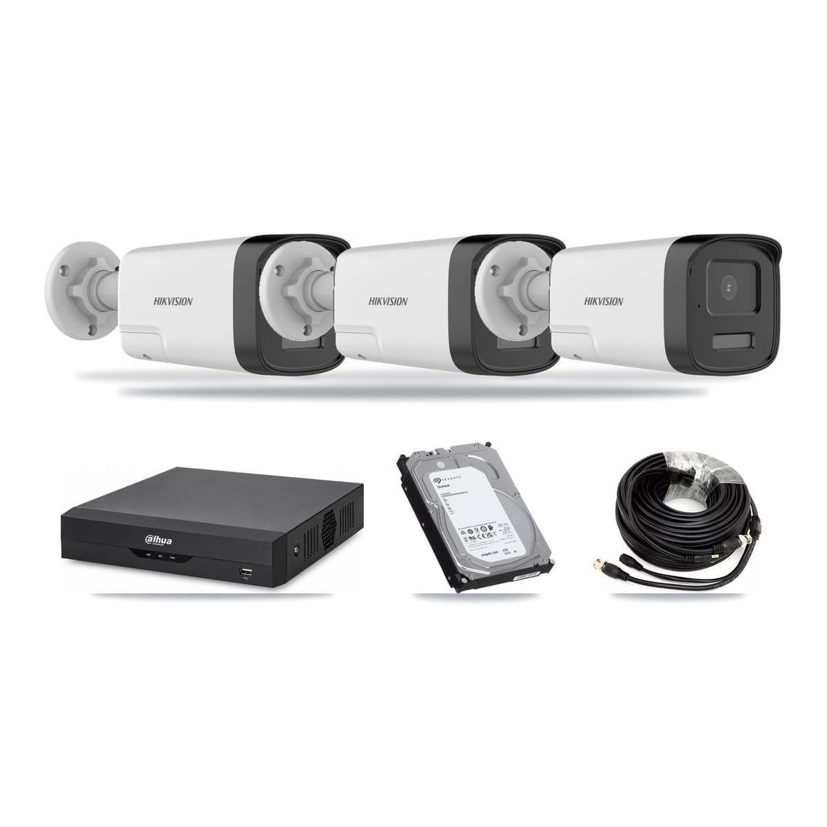 Hikvision & Dahua 4-Channel 5MP CCTV Kit — 3 DS-2CE17K0T Bullet Cameras + 6TB Recording - Image 1