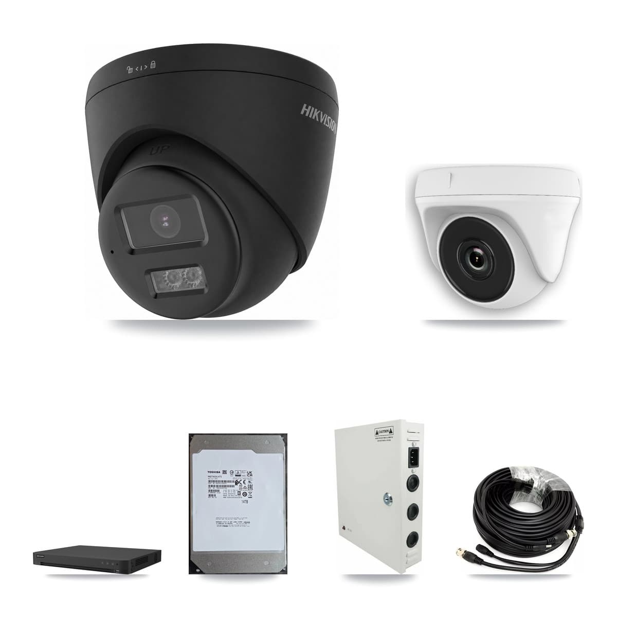 Hikvision 16-Channel 2MP – 4K CCTV Kit — 8 Black 4K Turret + 4 White 2MP Dome Cameras + 14TB Recording