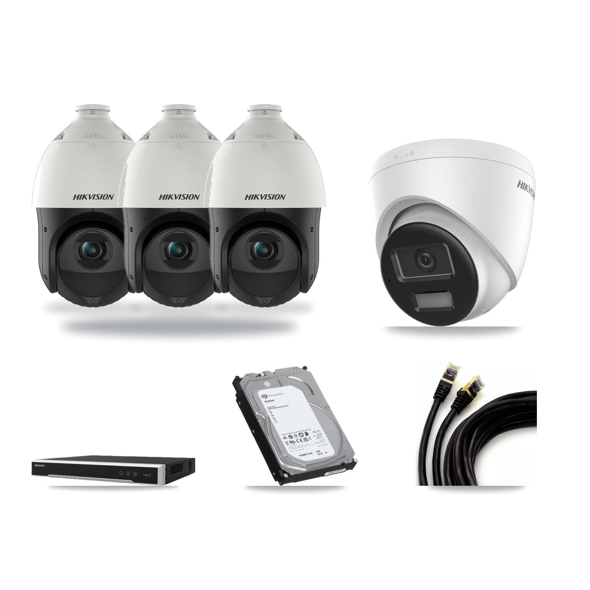 Hikvision 8-Channel 4MP – 4K CCTV Kit — 1 4K Turret + 3 4MP PTZ Cameras + 6TB Recording - Image 1