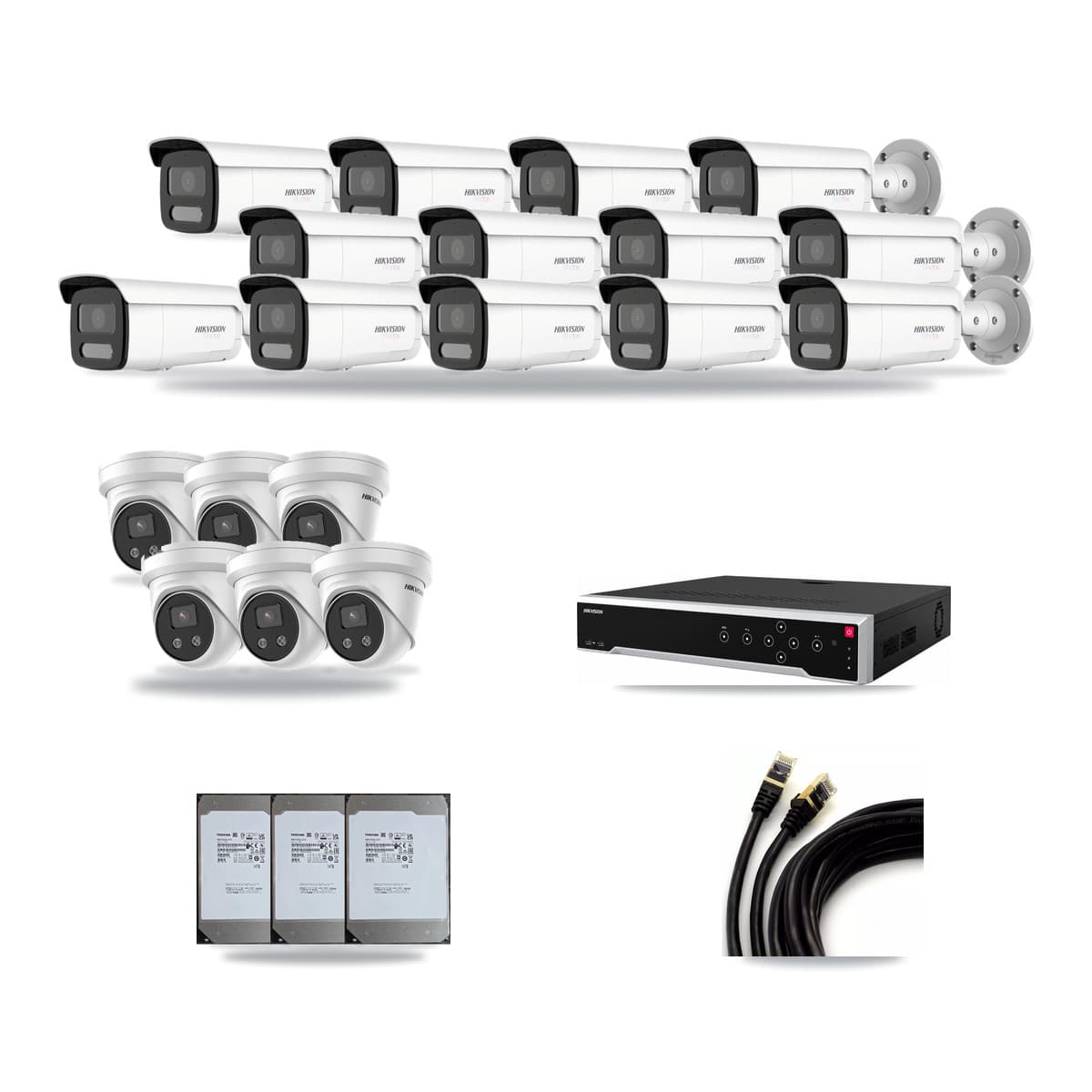 Hikvision 32-Channel 5MP – 4K CCTV Kit — 13 4K Bullet + 6 5MP Turret Cameras + 3× 14TB Recording - Image 1