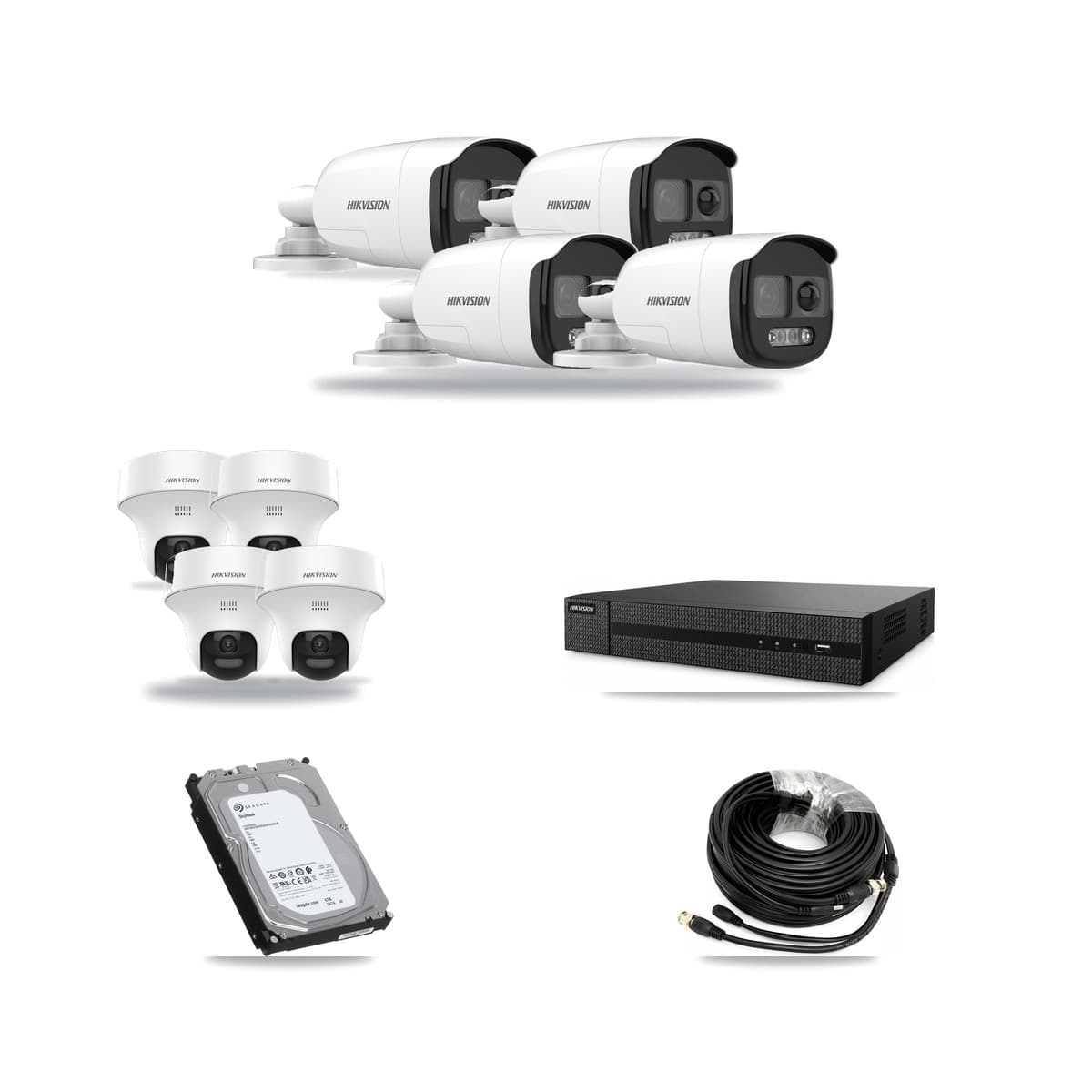 Hikvision 8-Channel 5MP CCTV Kit — 4 DS-2CE12KF3T Bullet + 4 DS-2CE70K0T Turret Cameras + 6TB Recording (DVR-8CH Recorder) - Image 1