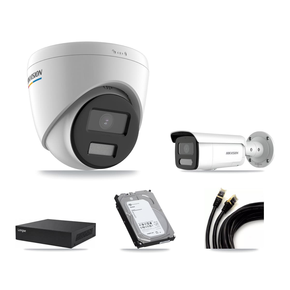 Hikvision & Longse 8-Channel 2MP – 4MP CCTV Kit — 3 2MP Turret + 3 4MP Bullet Cameras + 6TB Recording