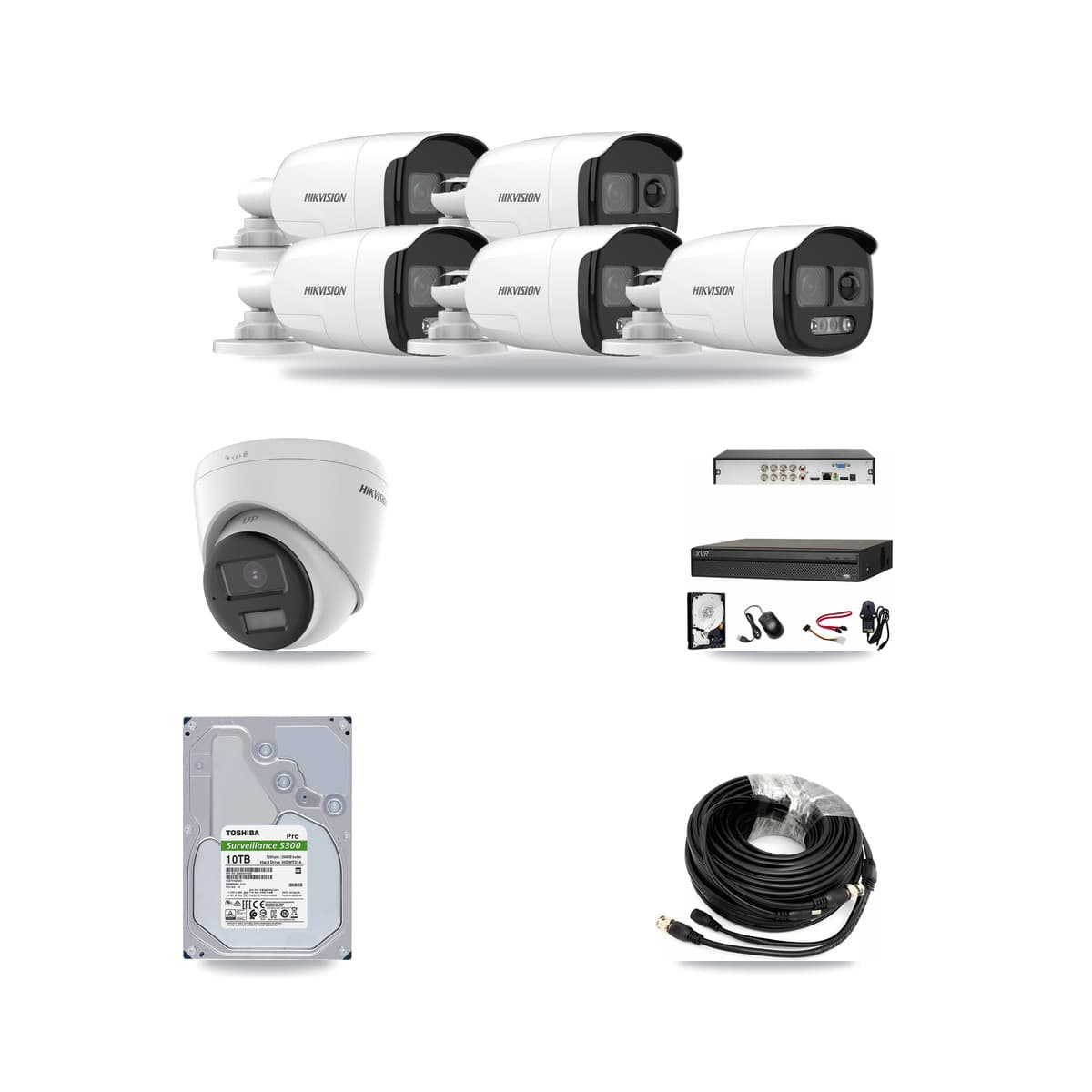 Hikvision & Dahua 8-Channel 5MP – 4K CCTV Kit — 5 5MP Bullet + 1 4K Turret Cameras + 10TB Recording - Image 1