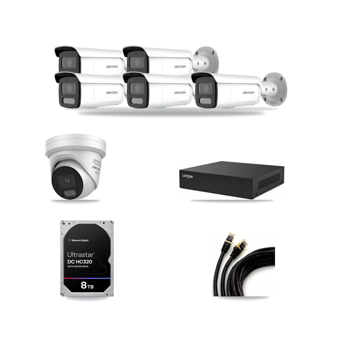 Hikvision & Longse 8-Channel 4MP CCTV Kit — 1 Turret + 5 Bullet Cameras + 8TB Recording - Image 1