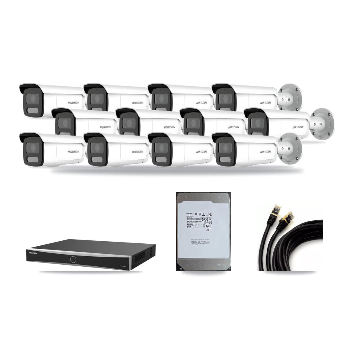 Hikvision 16-Channel 4MP – 5MP CCTV Kit — 12 4MP Bullet + 1 5MP Dome Cameras + 14TB Recording (DS-7616NXI Recorder) - Image 1