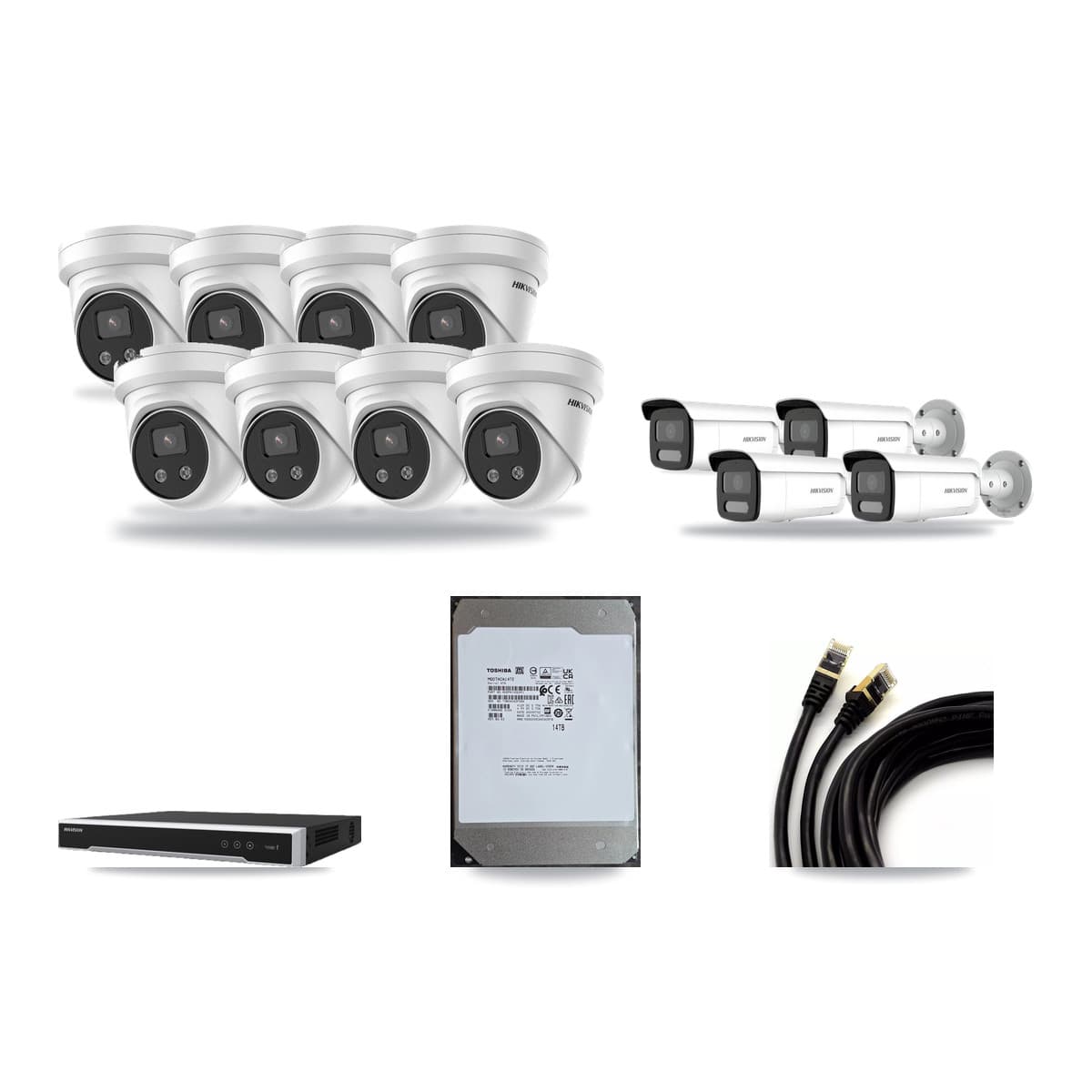 Hikvision 16-Channel 4MP – 5MP CCTV Kit — 4 4MP Bullet + 8 5MP Turret Cameras + 14TB Recording (DS-7616NI-M2 Recorder) - Image 1