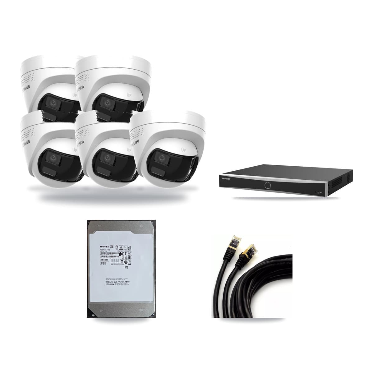 Hikvision 16-Channel 4K CCTV Kit — 5 DS-2CD1383G2P Turret Cameras + 14TB Recording (DS-7616NXI Recorder) - Image 1