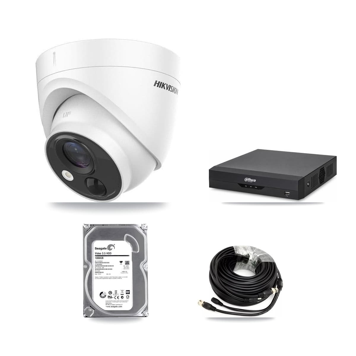 Hikvision & Dahua 4-Channel 5MP CCTV Kit — 2 DS-2CE71H0T Turret Cameras + 1TB Recording - Image 1