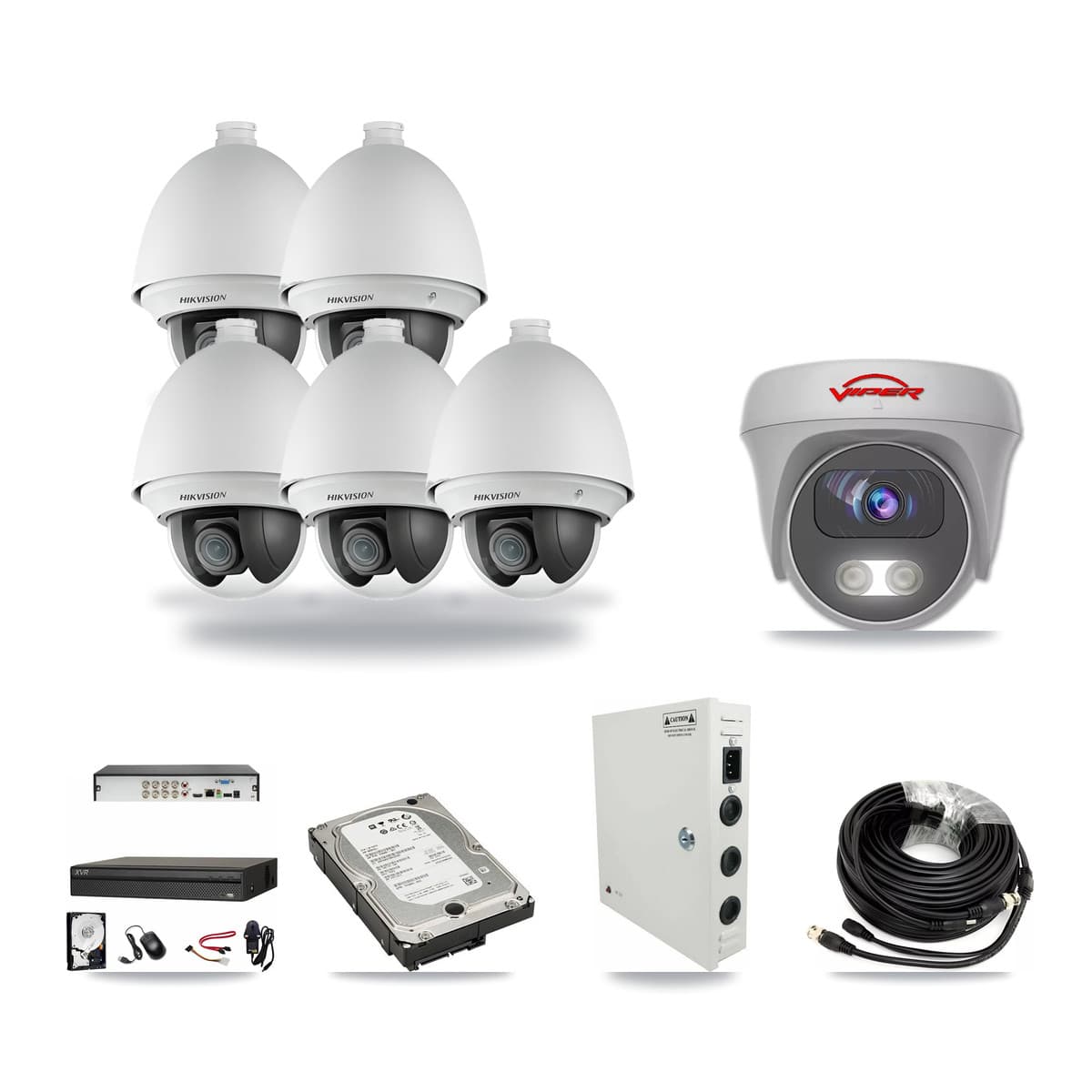 8-Channel 2MP – 5MP CCTV Kit — 5 2MP PTZ + 1 White 5MP Cameras + 5TB Recording (XVR-3108AD Recorder) - Image 1