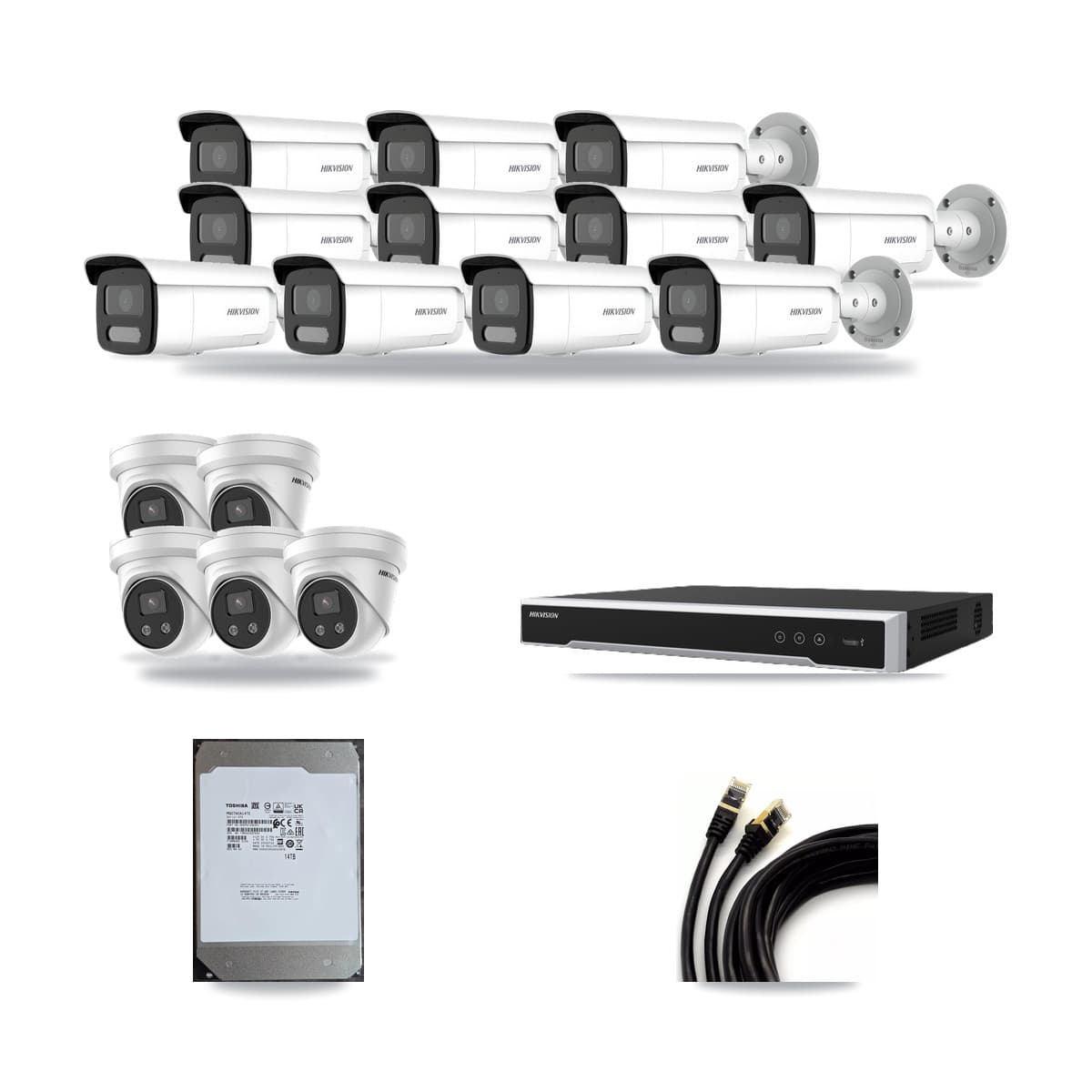 Hikvision 16-Channel 4MP – 5MP CCTV Kit — 11 4MP Bullet + 5 5MP Turret Cameras + 14TB Recording (DS-7616NI-M2 Recorder) - Image 1