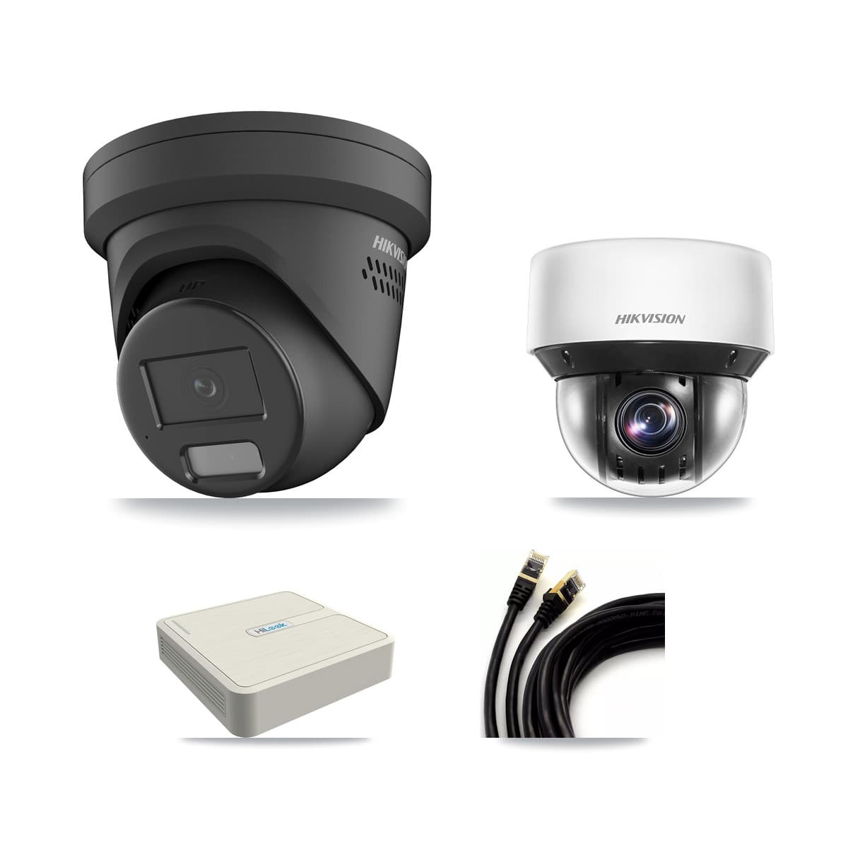 Hikvision & HiLook 8-Channel 4MP CCTV Kit — 1 Black DS-2CD2347G2 Turret + 1 DS-2DE4A425IW PTZ Cameras + 3TB Recording - Image 1