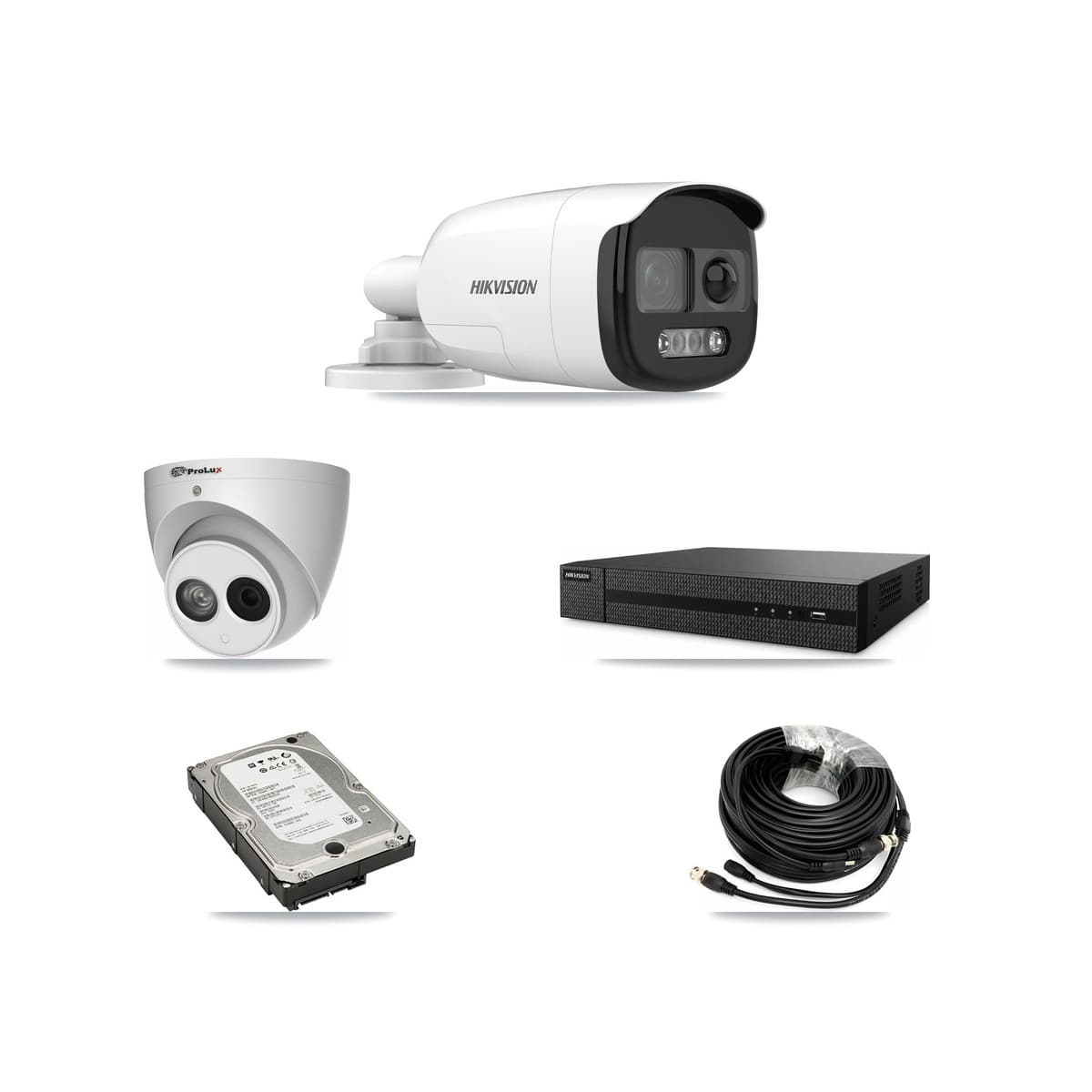 Hikvision & Prolux 8-Channel 4MP – 5MP CCTV Kit — 3 DS-2CE12KF3T 5MP Bullet + 1 PXC-612C4W-A 4MP Turret Cameras + 5TB Recording (DVR-8CH Recorder)