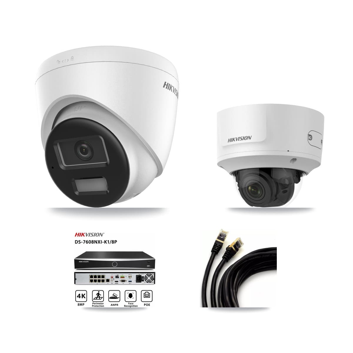 Hikvision 8-Channel 2MP – 4K CCTV Kit — 3 4K Turret + 1 2MP Dome Cameras + 8TB Recording