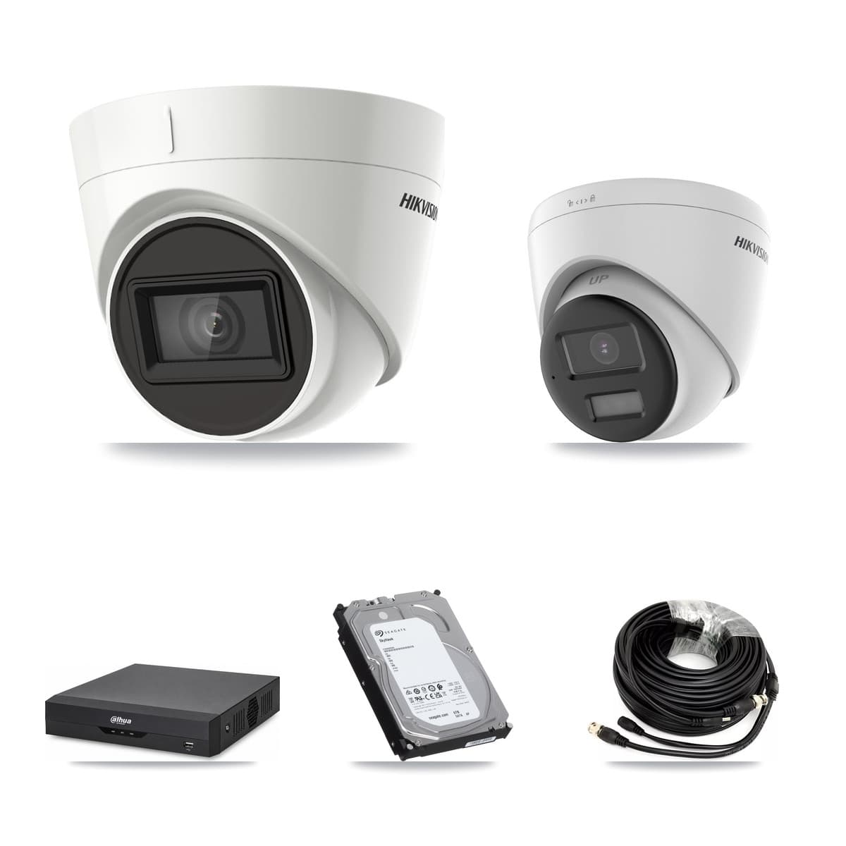 Hikvision & Dahua 4-Channel 4K CCTV Kit — 1 DS-2CE78U0T + 2 DS-2CE78U1T Turret Cameras + 6TB Recording