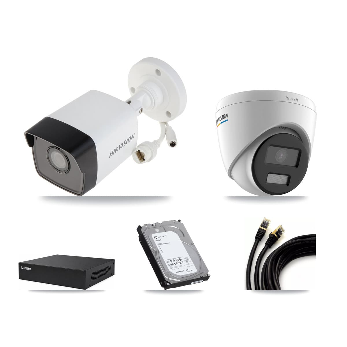 Hikvision & Longse 8-Channel 2MP – 5MP CCTV Kit — 3 5MP Bullet + 3 2MP Turret Cameras + 6TB Recording