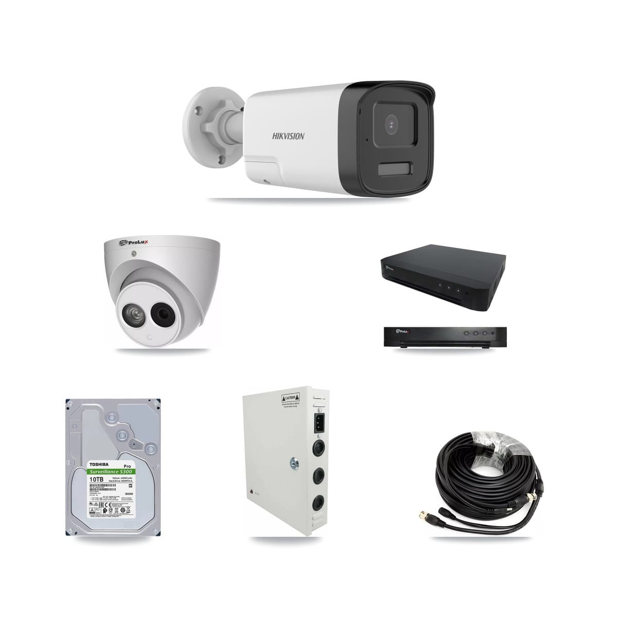 Hikvision & Prolux 16-Channel 4MP – 5MP CCTV Kit — 10 DS-2CE17K0T 5MP Bullet + 1 PXC-612C4W-A 4MP Turret Cameras + 10TB Recording (PXD-8216 Recorder) - Image 1