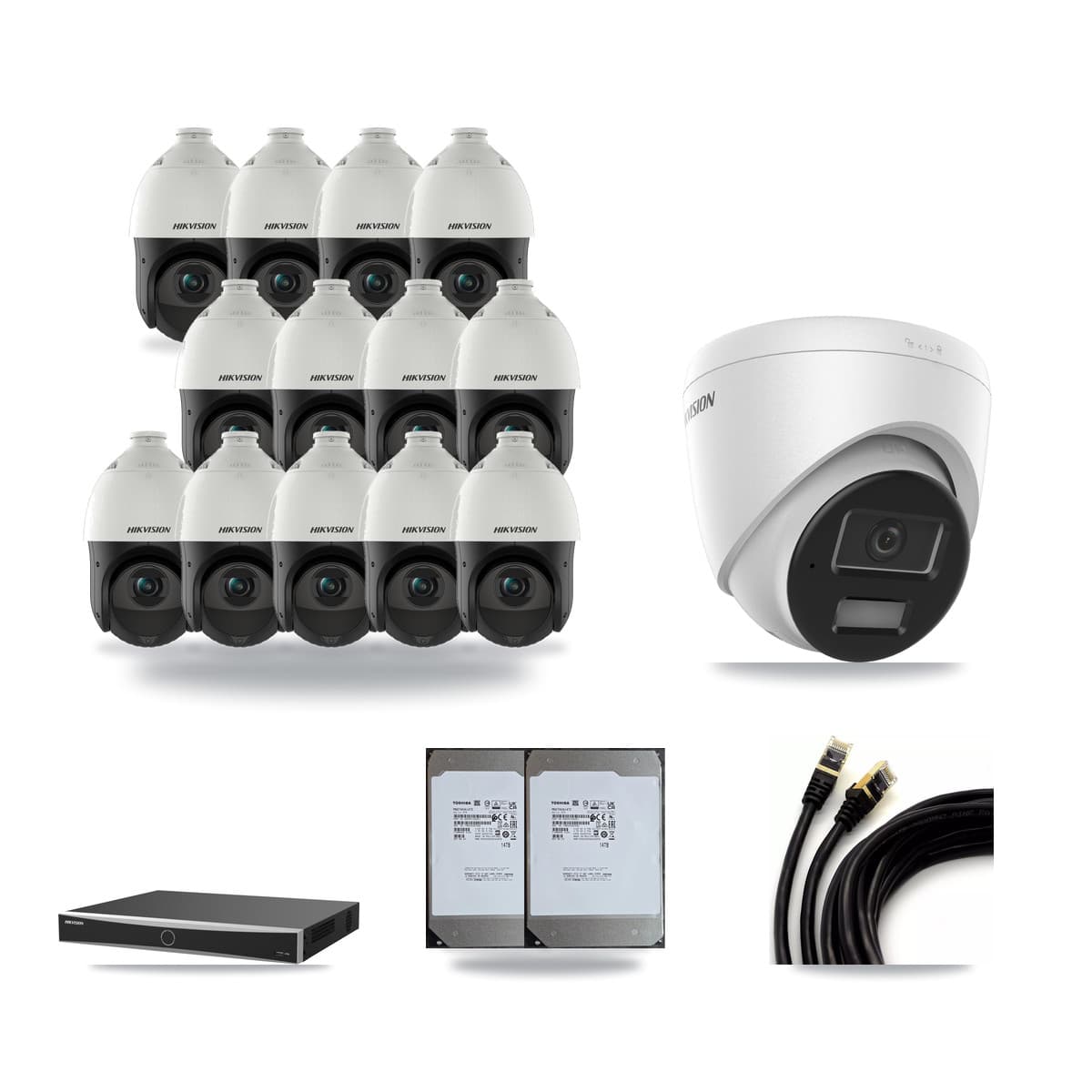 Hikvision 16-Channel 4MP CCTV Kit — 1 Turret + 13 PTZ Cameras + 2× 14TB Recording (DS-7616NXI Recorder) - Image 1