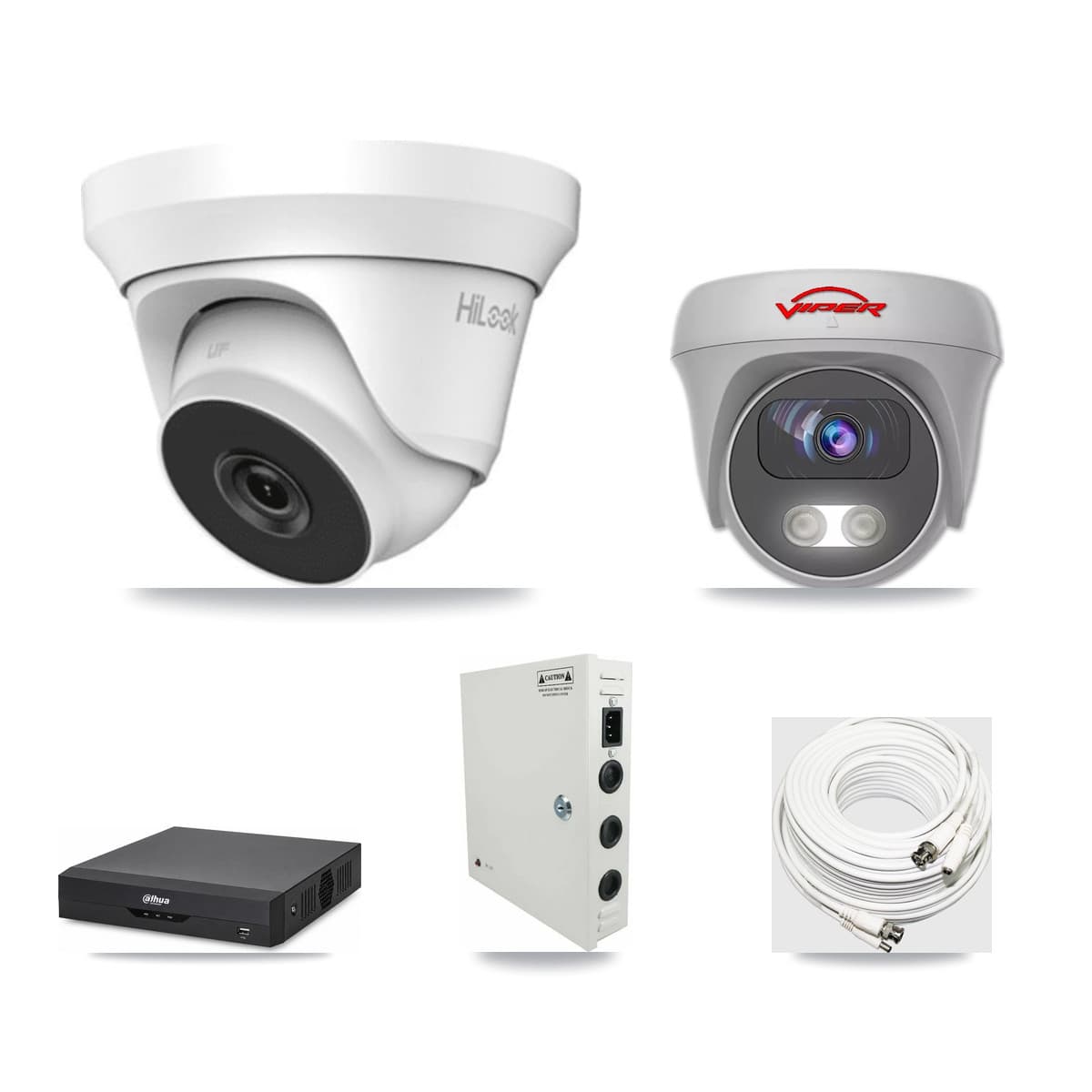 4-Channel 4MP – 5MP CCTV Kit — 1 4MP Turret + 1 White 5MP Cameras + 3TB Recording (DH-XVR5104HS Recorder) - Image 1