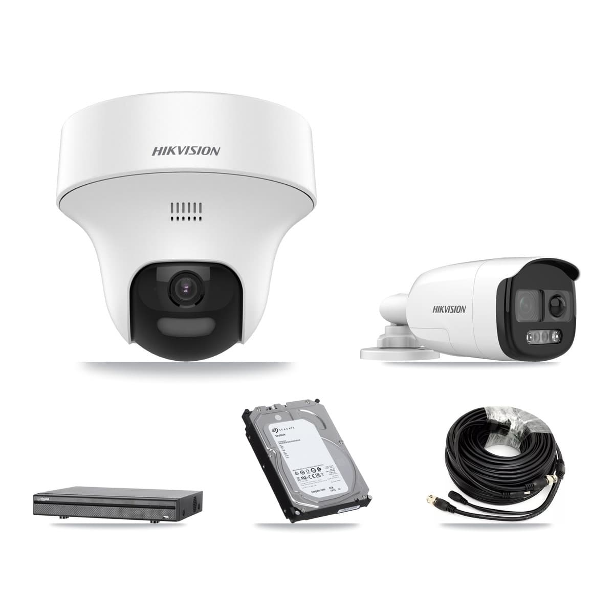 Hikvision & Dahua 8-Channel 5MP CCTV Kit — 1 DS-2CE12KF3T Bullet + 4 DS-2CE70K0T Turret Cameras + 6TB Recording