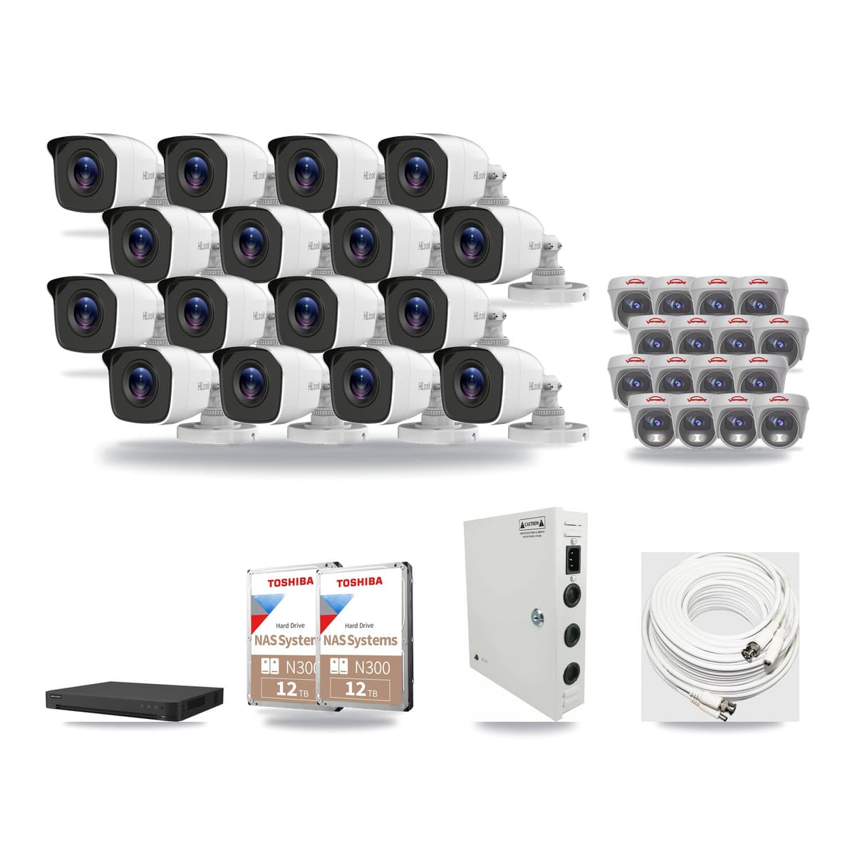 32-Channel 4MP – 5MP CCTV Kit — 16 4MP Bullet + 16 5MP Cameras + 2× 12TB Recording - Image 1
