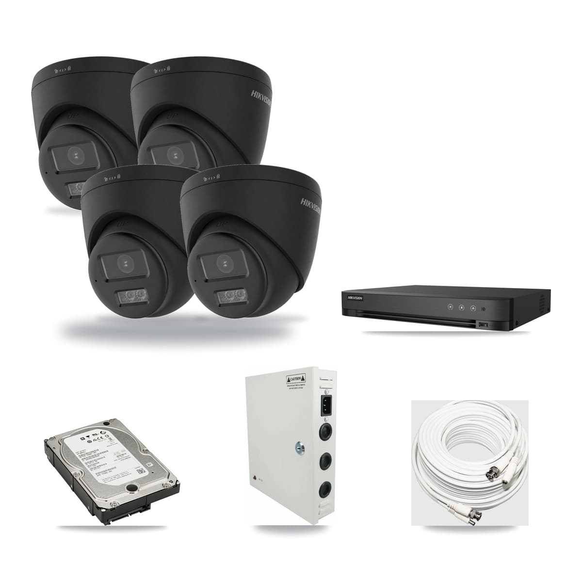 Hikvision 4-Channel 4K CCTV Kit — 4 Black DS-2CE78U0T Turret Cameras + 5TB Recording - Image 1